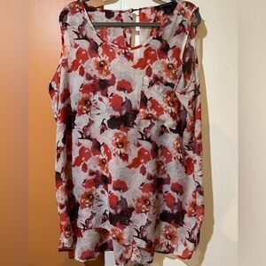 Ashley Stewart Floral Sleeveless Semi Sheer Tunic Top Size 18/20